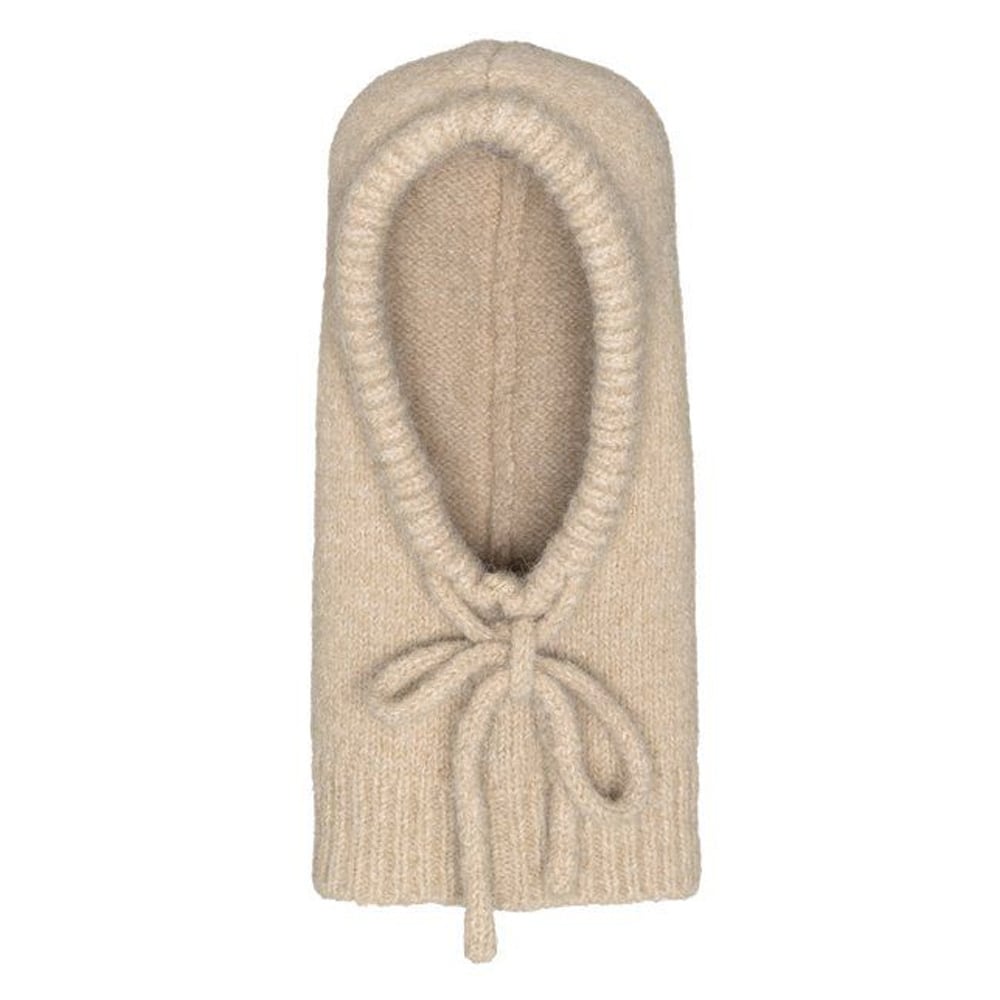 Strikket hætte - Beige / Strikket balaklava / Varm strikket hætte med krave til kvinder