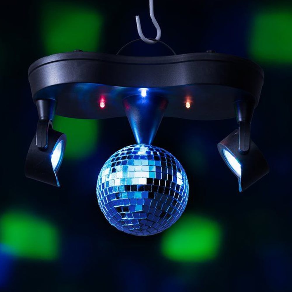 Diskokugle med LED-lys / Spejlkugle med to LED-lamper / Disco-lys til fest indendørs