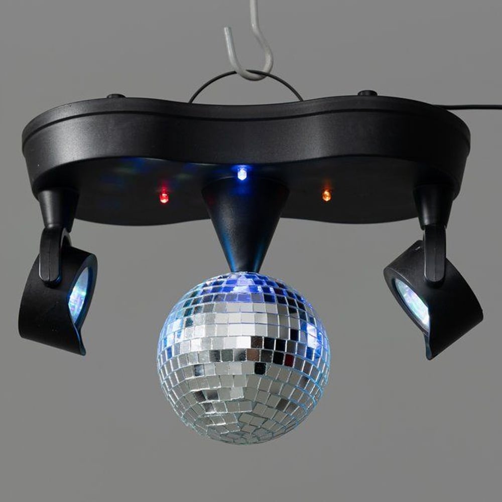 Diskokugle med LED-lys / Spejlkugle med to LED-lamper / Disco-lys til fest indendørs