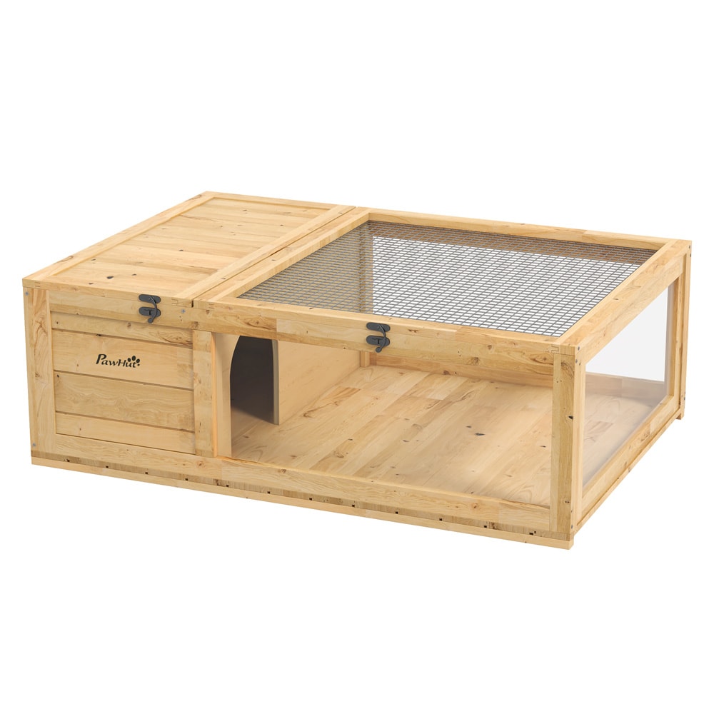 Skildpaddehus i træ 91×60,5×32 cm / skildpaddeindhegning med hvileområde og låg, der kan åbnes – Natur