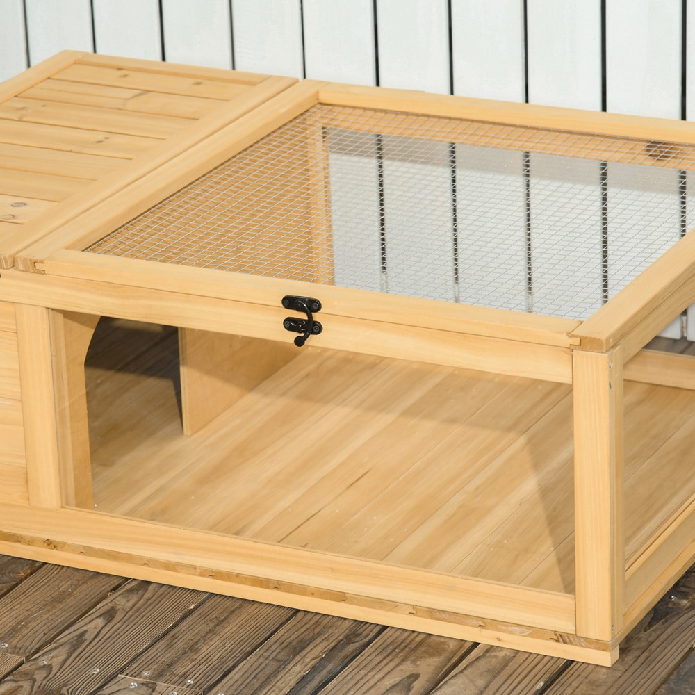 Skildpaddehus i træ 91×60,5×32 cm / skildpaddeindhegning med hvileområde og låg, der kan åbnes – Natur