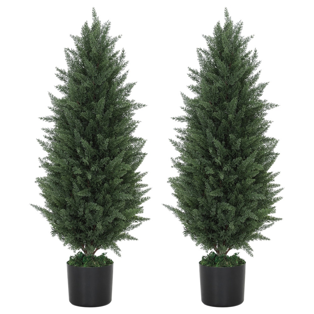 Kunstige cypresser 2 stk / dekorative planter i krukke 90 cm til inde- og udebrug – Grøn