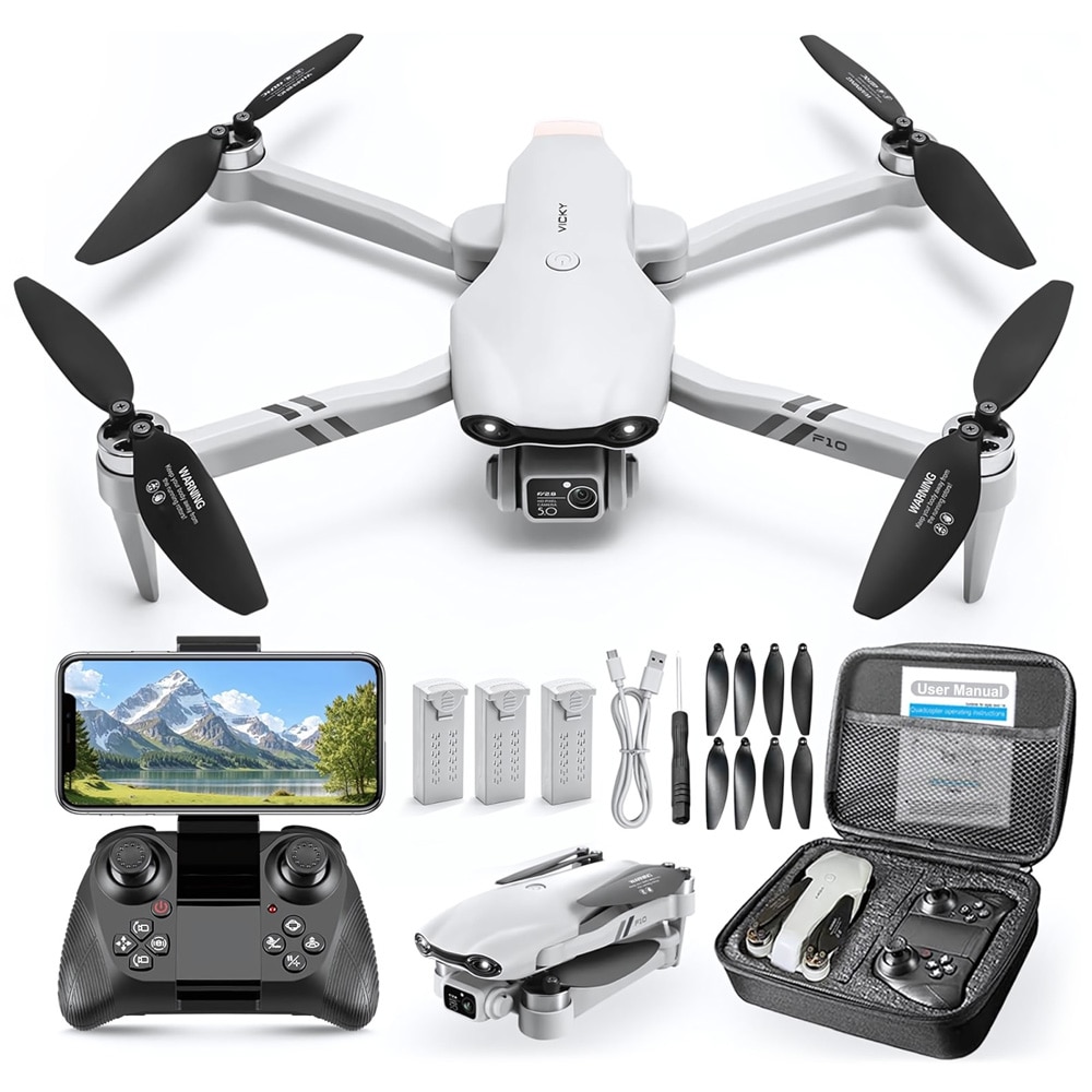 F10-drone med 3 batterier / Sammenklappelig kameradrone / Kameradrone med G-sensor