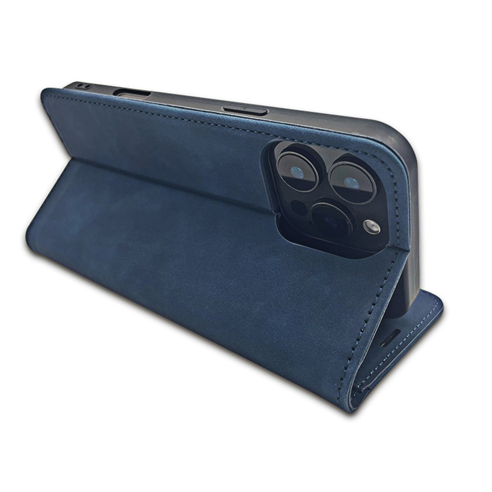 Smart Suede-etui til iPhone 17/18 Pro – Blå / Pungetui / Sammenfoldeligt mobiletui