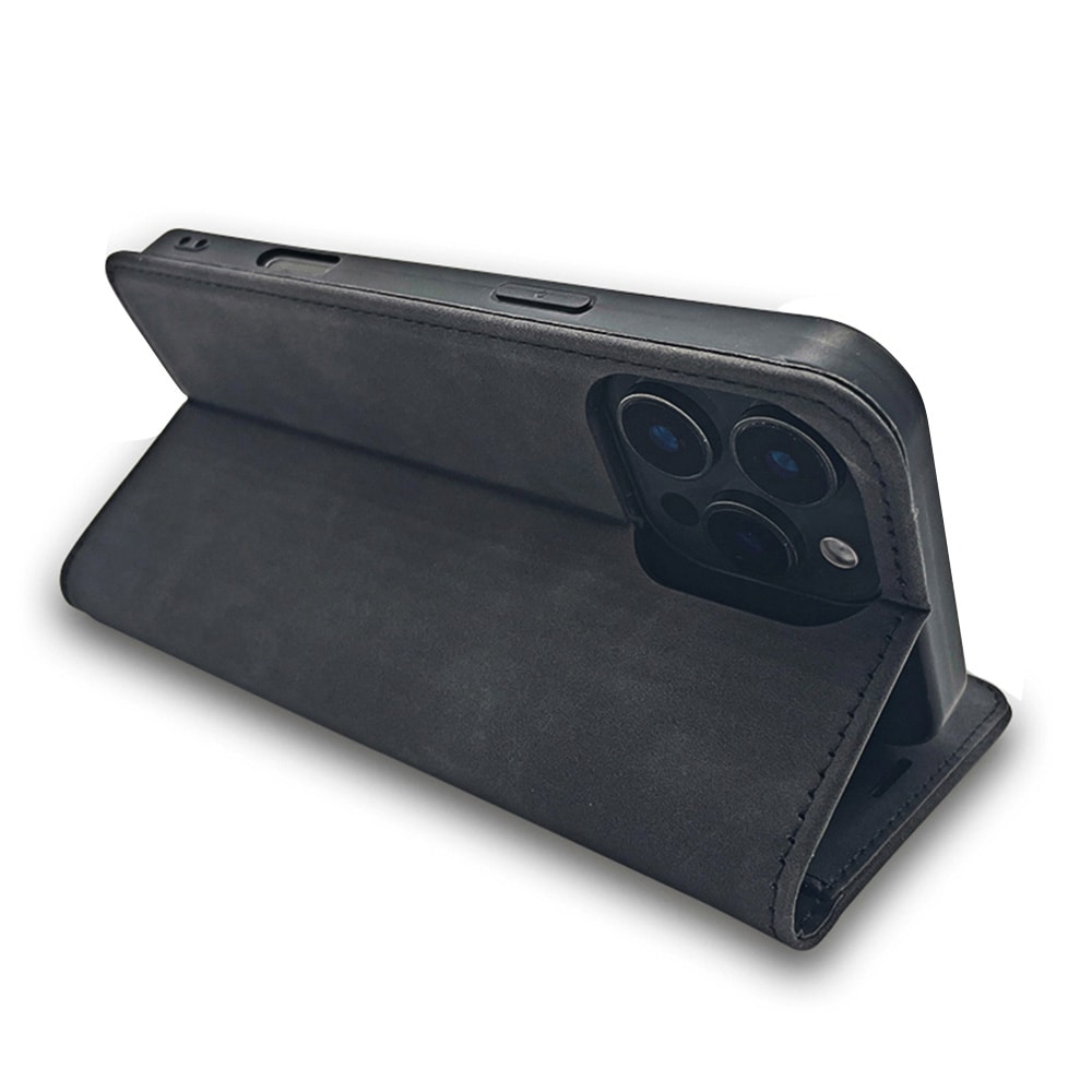 Smart Suede-etui til iPhone 17/18 Pro Max – Svart / Pungetui / Flip-etui