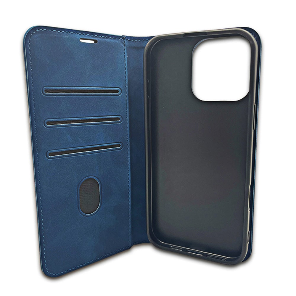 Smart Suede-etui til iPhone 17–18 Pro Max – Blå – Pungetui – Sammenfoldeligt mobiletui