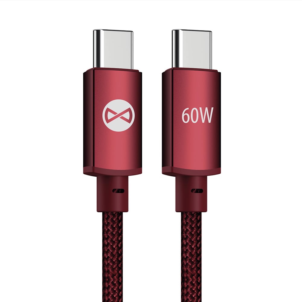 Forever Vibe USB-C-kabel 1 m 60 W – Vinrød / Hurtigopladningskabel / USB-C-datakabel