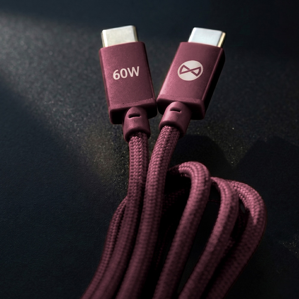 Forever Vibe USB-C-kabel 1 m 60 W – Vinrød / Hurtigopladningskabel / USB-C-datakabel