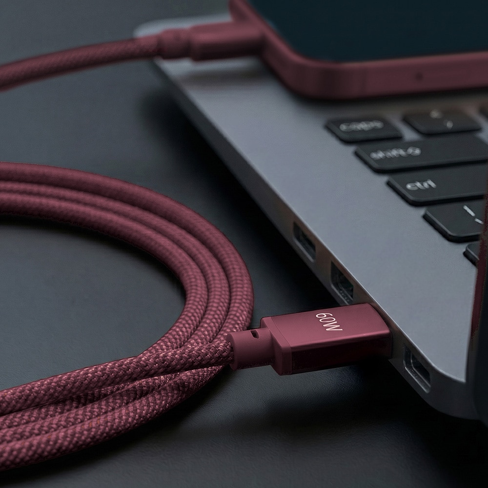 Forever Vibe USB-C-kabel 1 m 60 W – Vinrød / Hurtigopladningskabel / USB-C-datakabel