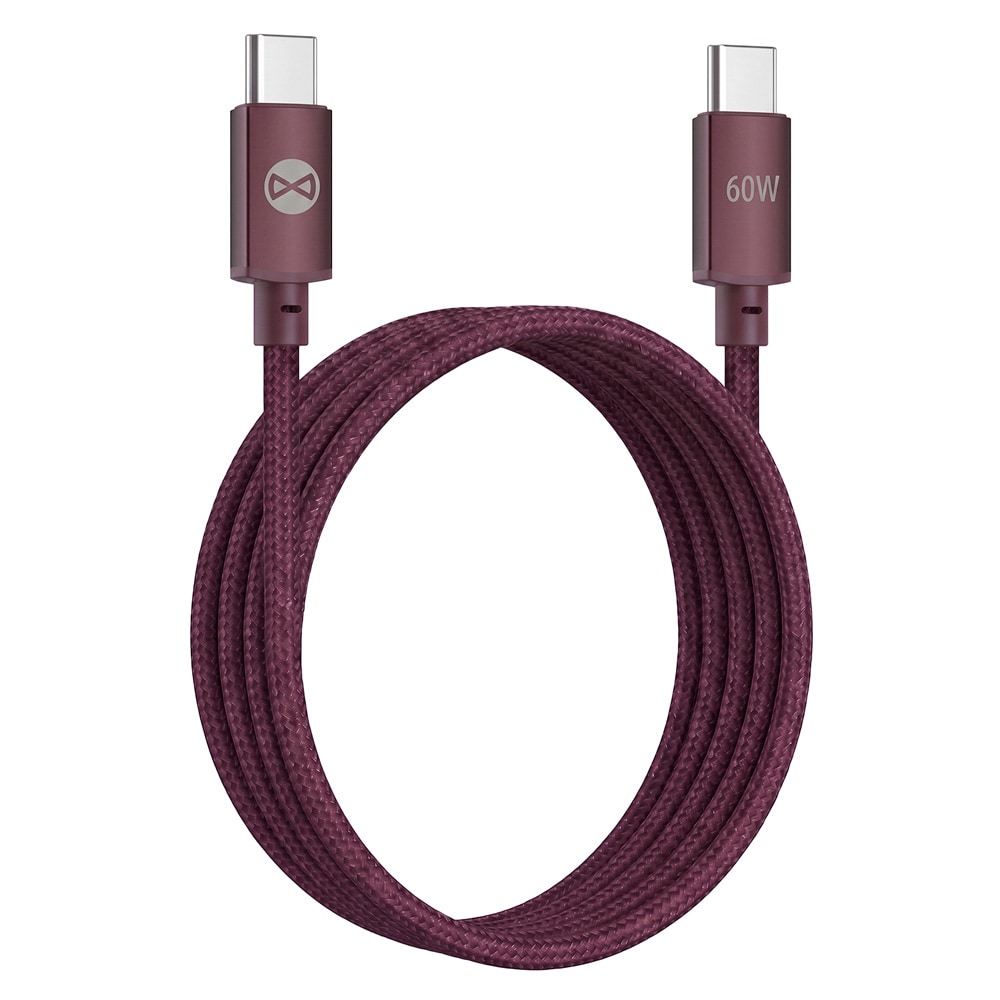 Forever Vibe USB-C-kabel 1 m 60 W – Vinrød / Hurtigopladningskabel / USB-C-datakabel