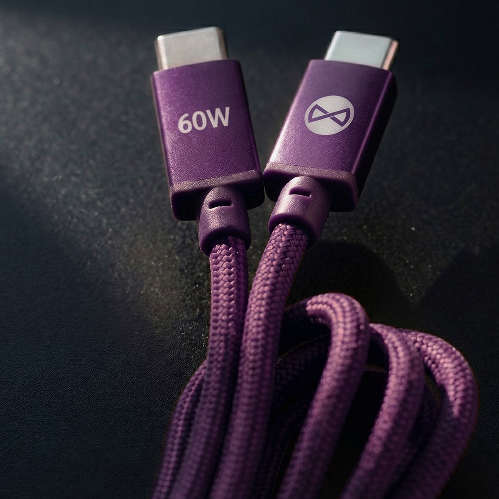 Forever Vibe USB-C-kabel 1 m 60 W – Mørk kirsebær / Hurtigopladerkabel / Datakabel