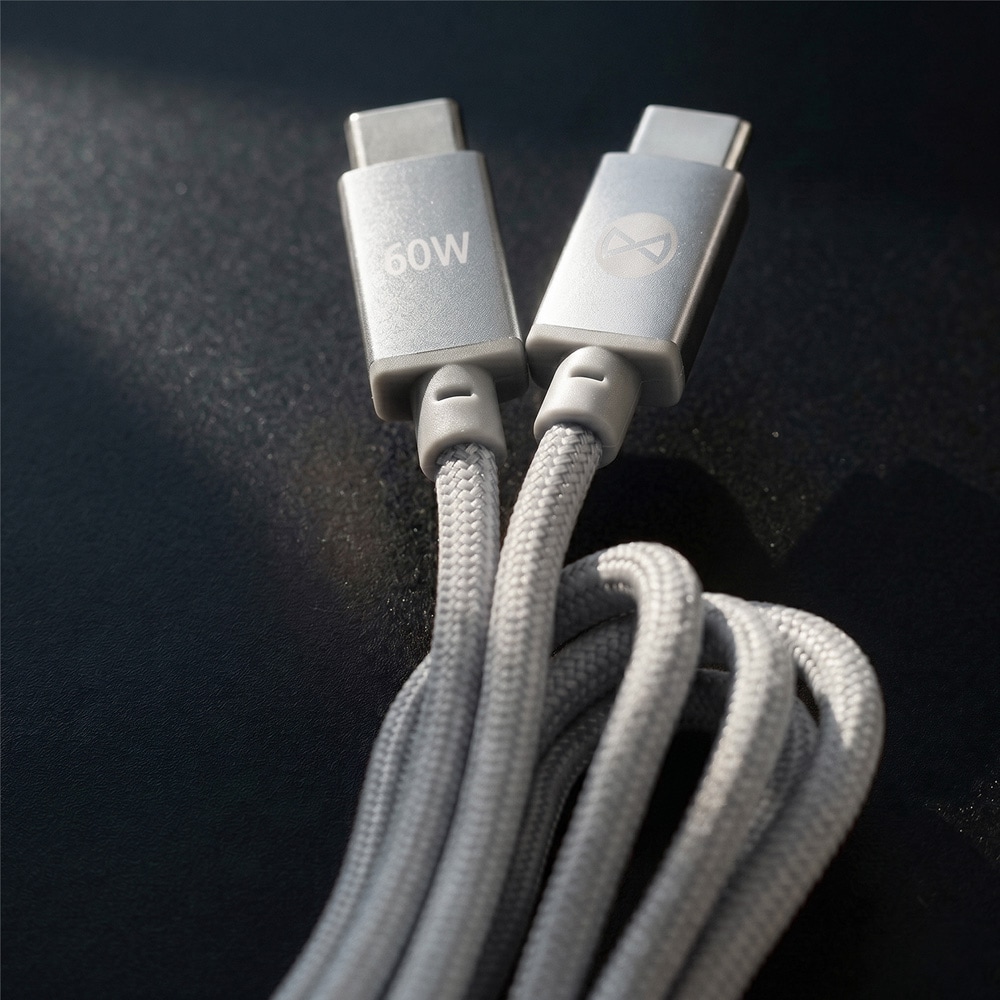 Forever Vibe USB-C-kabel 1 m 60 W – Sølv / Hurtigopladningskabel / USB-C-datakabel