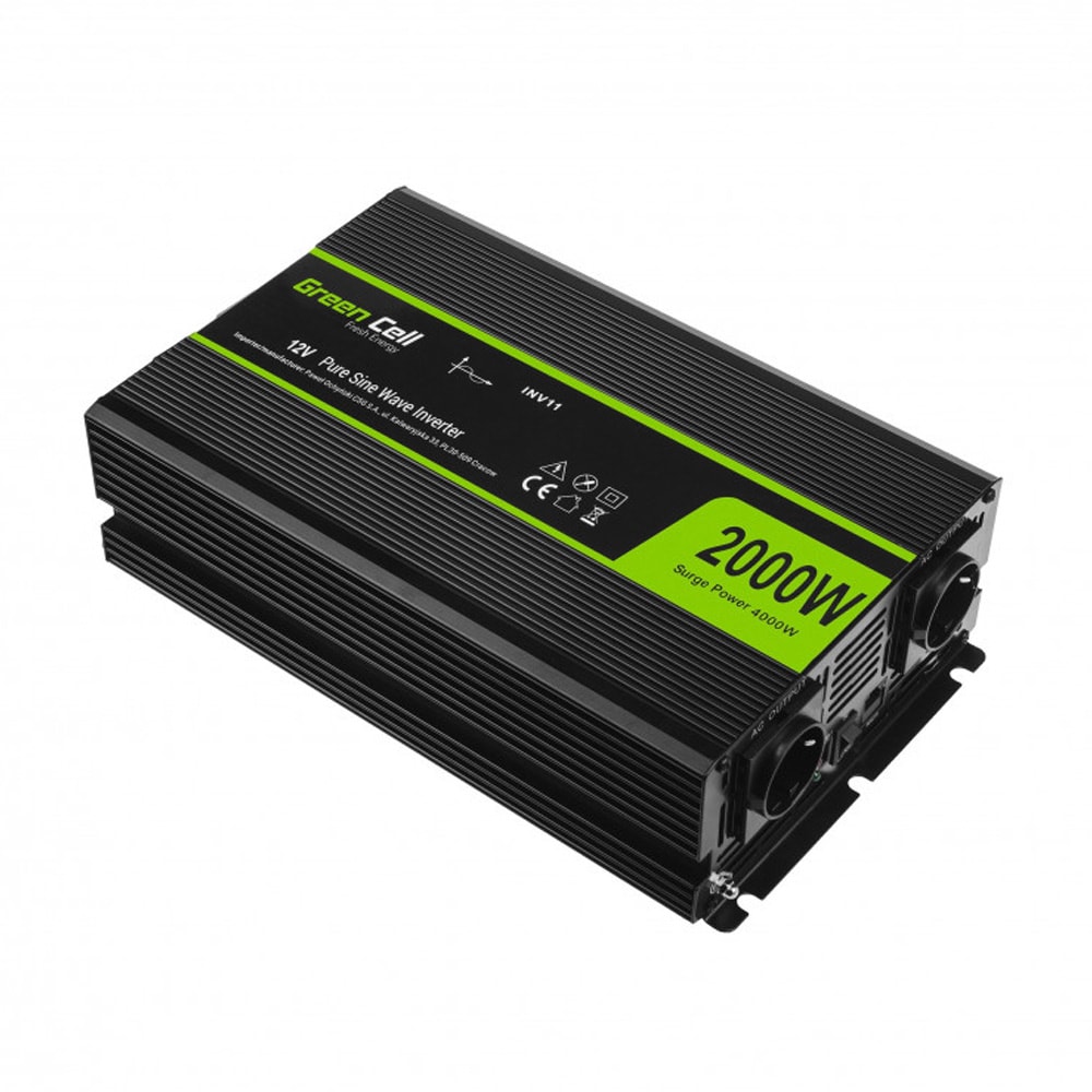 Green Cell-omformer 12 V til 230 V 2000 W–4000 W / Ren sinusomformer / Spændingsomformer