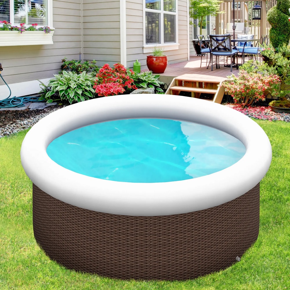 Oppustelig pool – Brun / Rund familiepool, Ø 300 cm / Pool til haven og terrassen