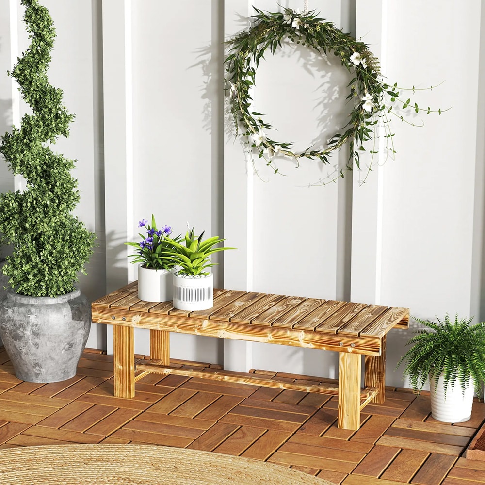 Havebænk i træ 110x38x35 cm / Udendørsbænk i massivt grantræ / Siddebænk til to personer