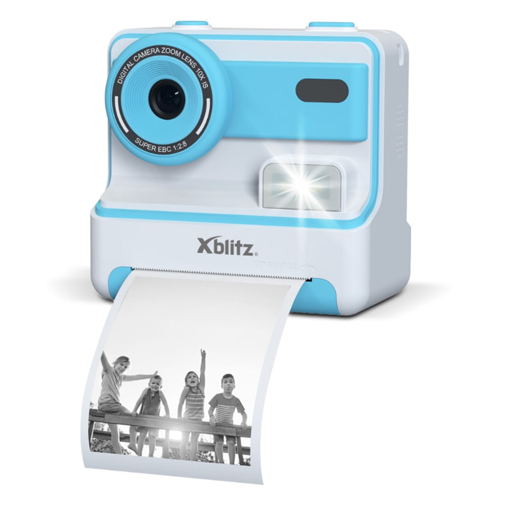 Xblitz Flash-kamera med termoprinter – Blå / Børnekamera med udskrivning / Selfie-kamera