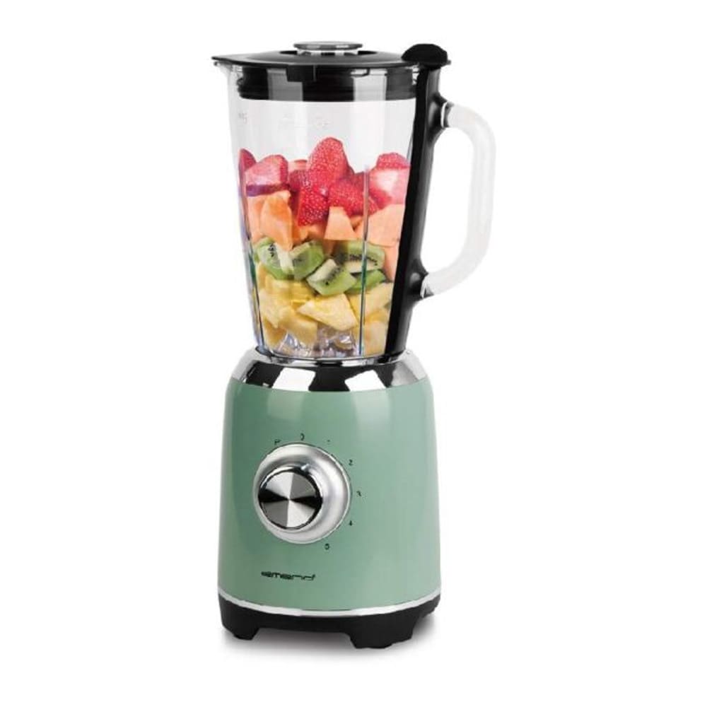 Emerio Retro Blender 600 W – Grøn / Smoothieblender med glaskande / Køkkenblender med pulsfunktion
