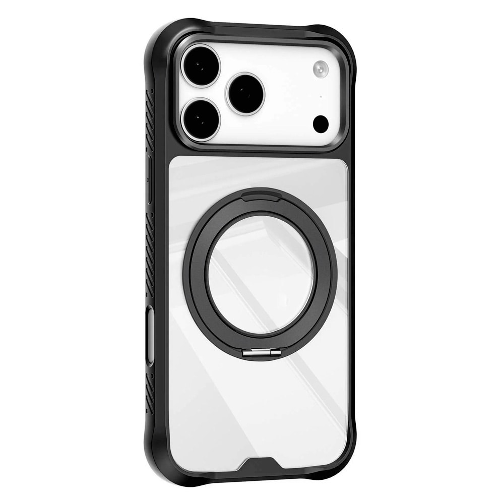 Mutural Obsidian Magsafe-cover til iPhone 18 Pro Max – Svart / Beskyttelsescover med ringstøtte