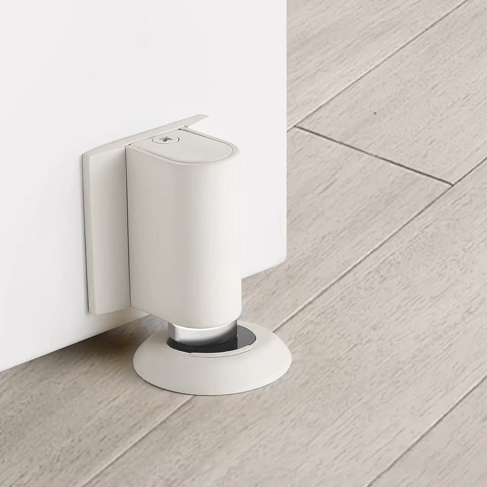 Magnetisk dørstopper / dørholder med tape eller skruemontering – Hvid