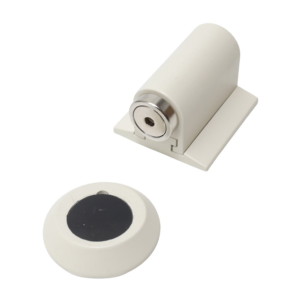 Magnetisk dørstopper / dørholder med tape eller skruemontering – Hvid