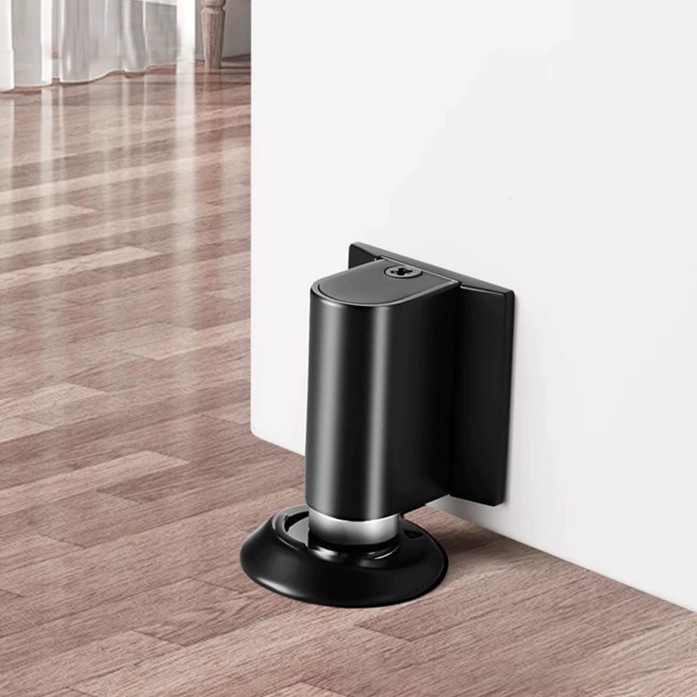 Magnetisk dørstopper / dørholder med tape eller skruemontering – Sort
