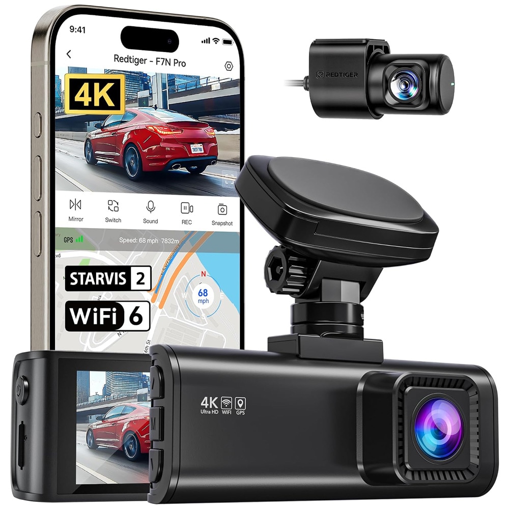 Redtiger F7N Pro bilkamera / dashcam med 4K, GPS, Wi-Fi og G-sensor