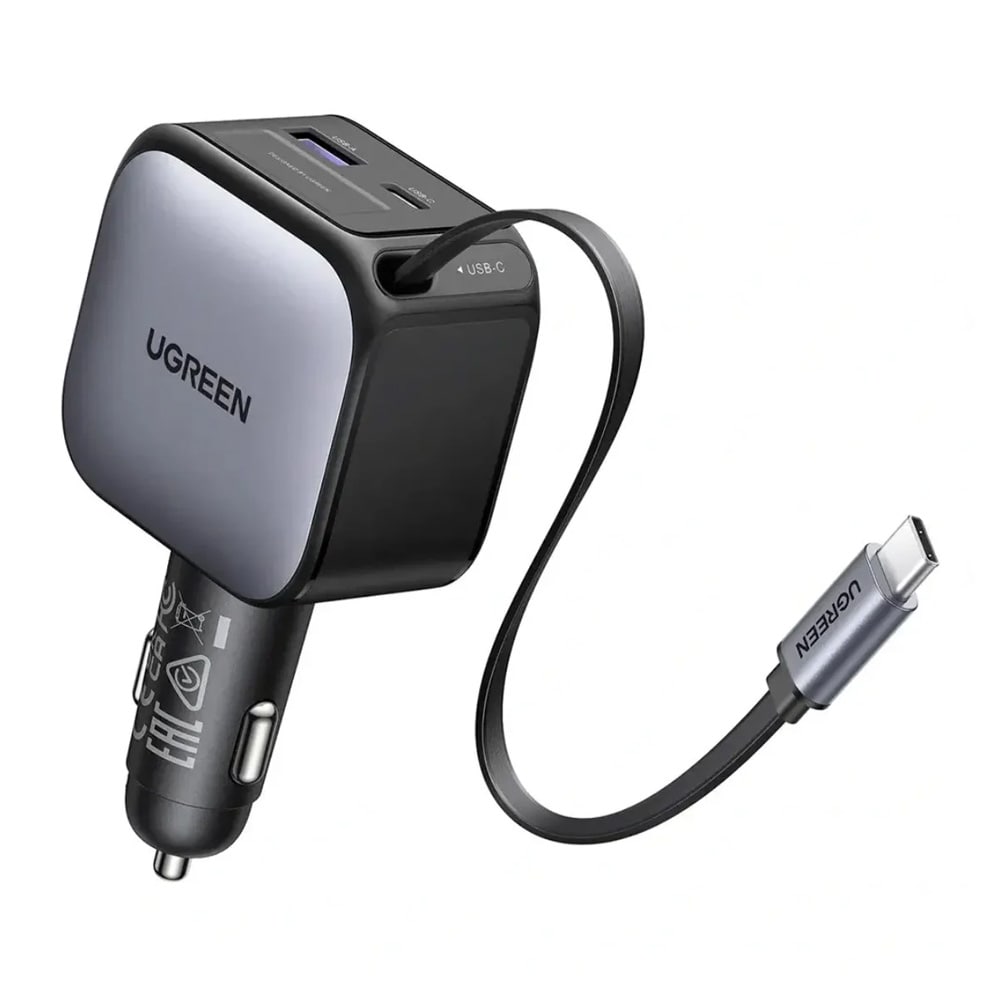 Ugreen EC60 60 W billader med udtrækkeligt USB-C-kabel og 1xUSB, 1xUSB-C / 3-ports billader