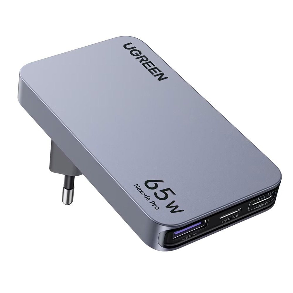 Ugreen X753 Nexode Pro 65 W vægoplader 3 A 1xUSB, 2xUSB-C / USB-C-oplader / 3-portsoplader