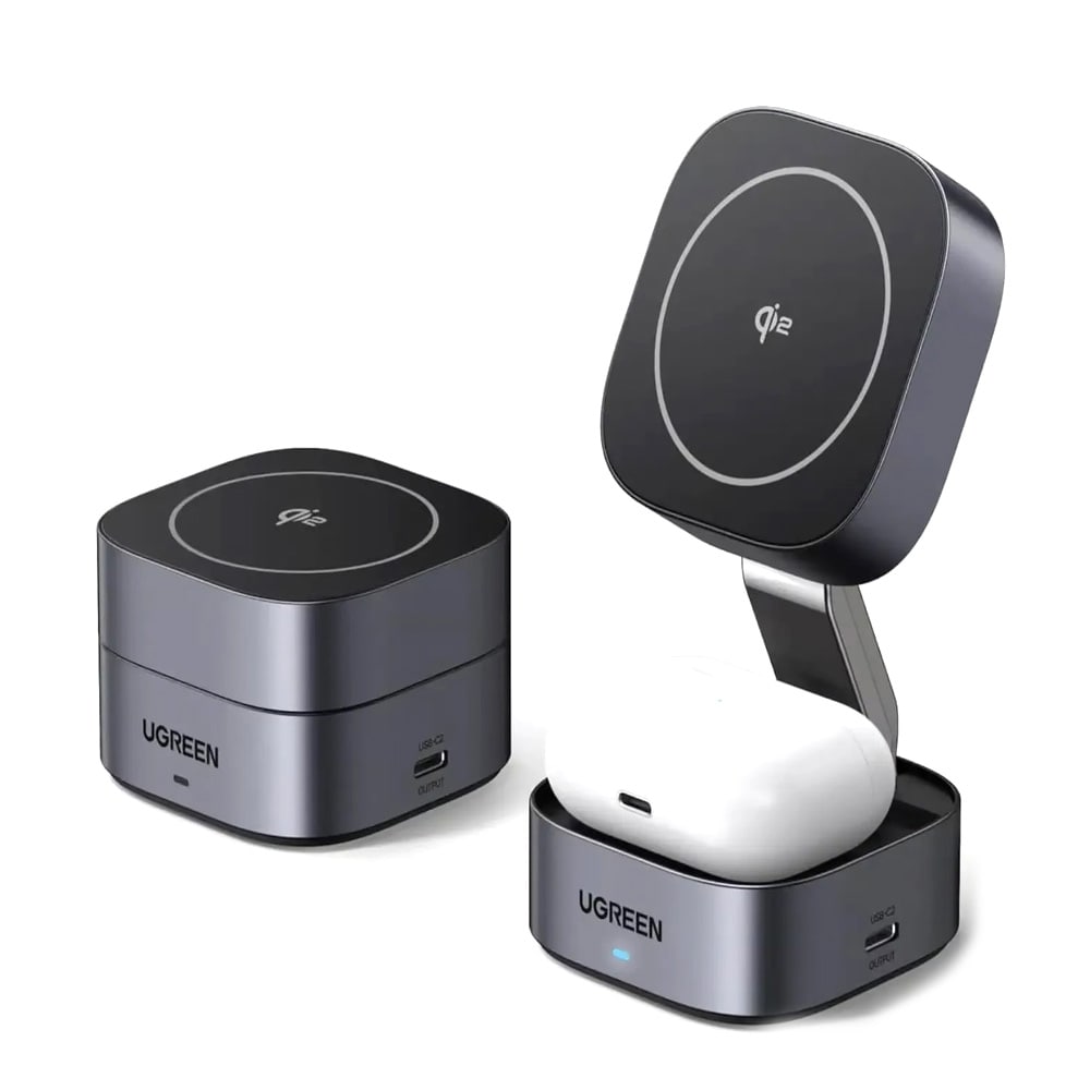 Ugreen W702 3-i-1 trådløs opladningsstation 20 W, 1,67 A, 1 x USB-C – Svart / Qi2-opladningsstation / MagSafe-holder