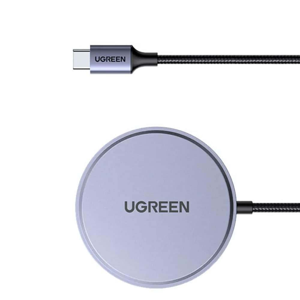 Ugreen W703 Trådløs opladningsplade 15 W 1,67 A – Grå / Magnetisk Qi2-oplader / iPhone-oplader