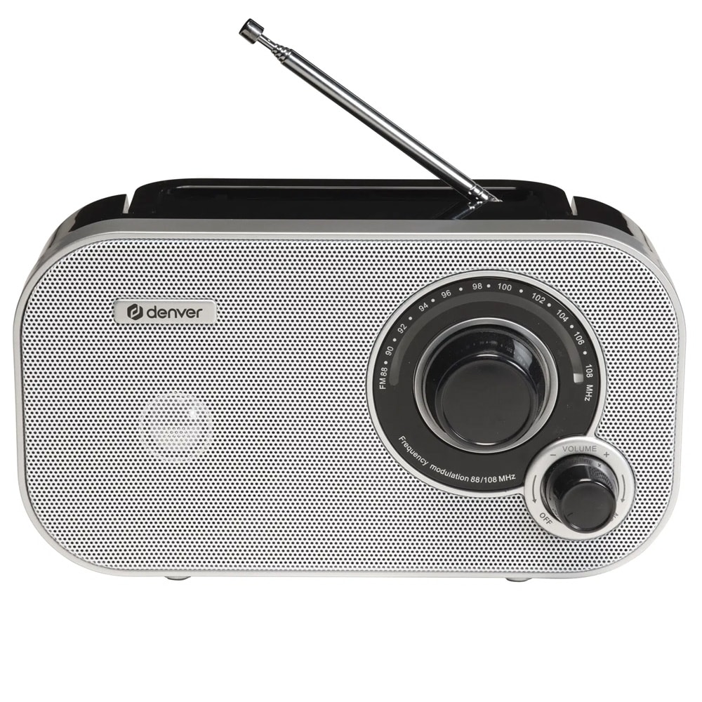 Denver TR-51W FM-radio med batteridrift / Bærbar FM-radio / Analog radio med teleskopantenne