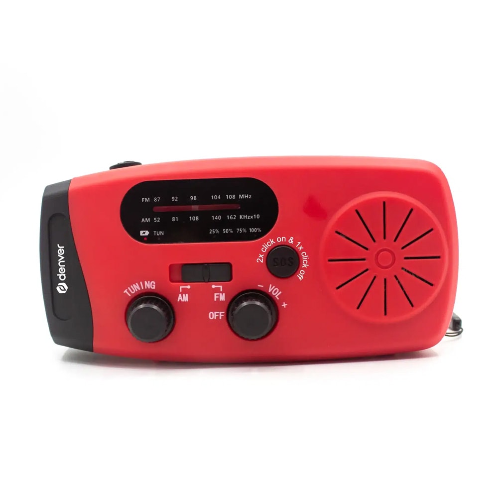 Denver SCR-2007 håndsvingradio med solcelleopladning / Nødradio med SOS / 2000 mAh powerbank