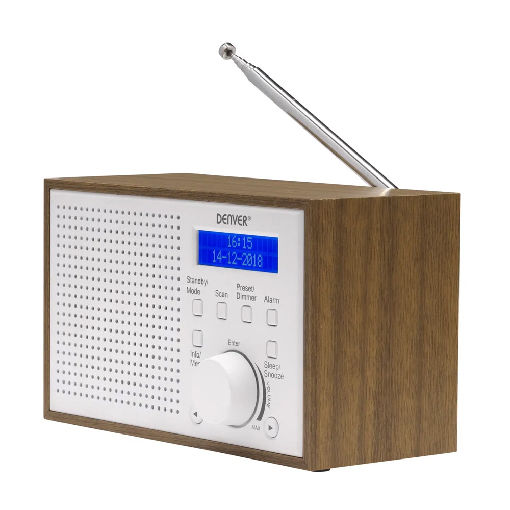 Denver DAB-46DW DAB-FM-radio – Bærbar DAB-radio – Vækkerradio med alarm
