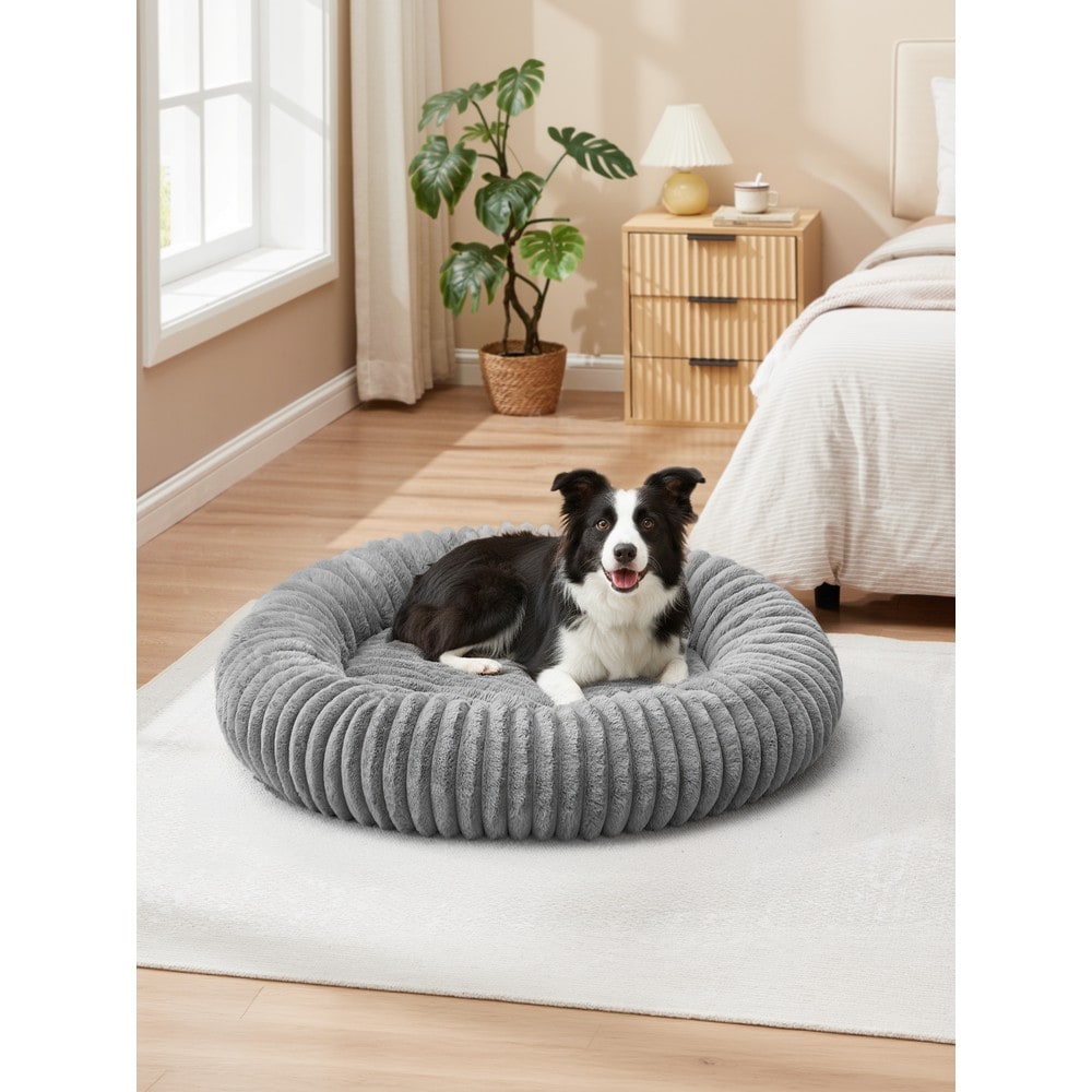 Rund hund-/kattbädd munkmodell 100 cm - Grå