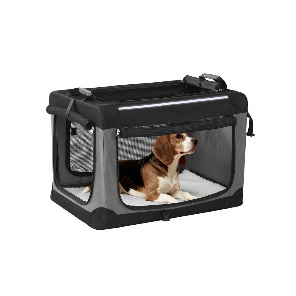 Hopfällbar hundbur/transportbox för bil 76 cm - Svart/Grå
