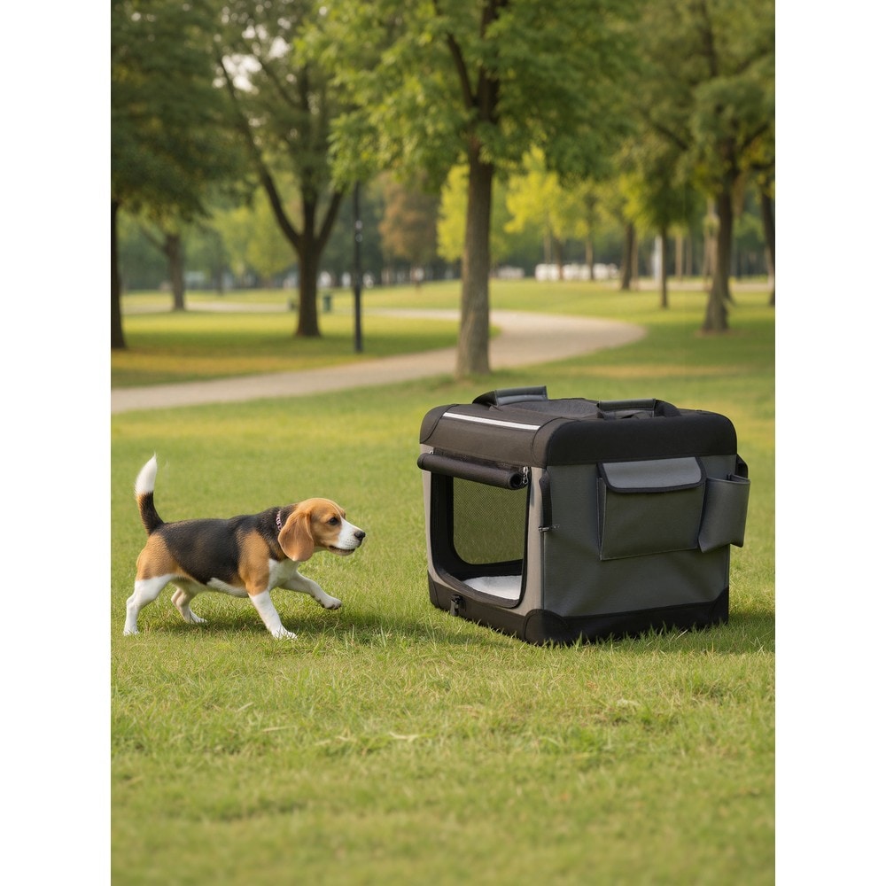 Hopfällbar hundbur/transportbox för bil 76 cm - Svart/Grå