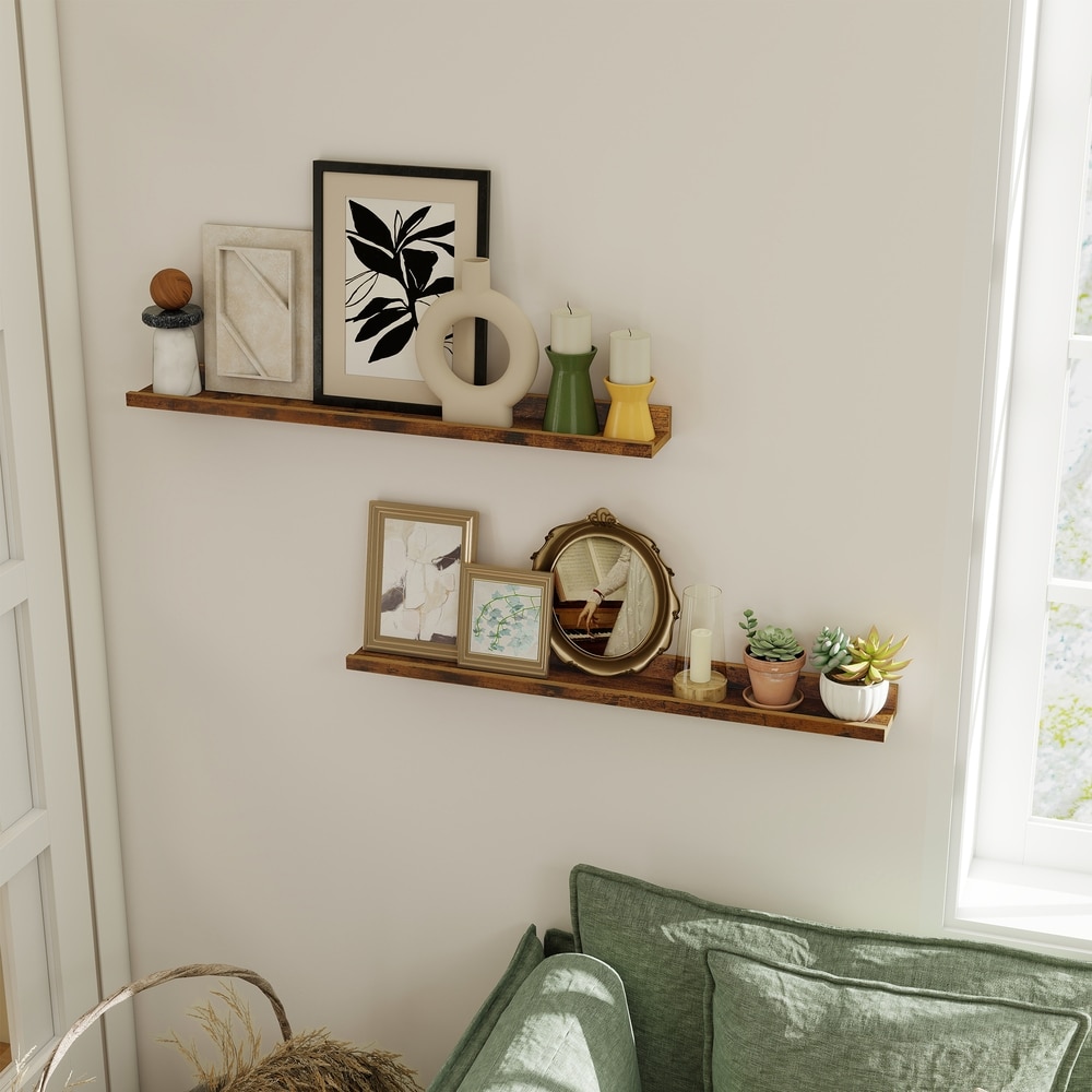 Vägghyllor med kant 80 cm 2-pack - Rustik brun