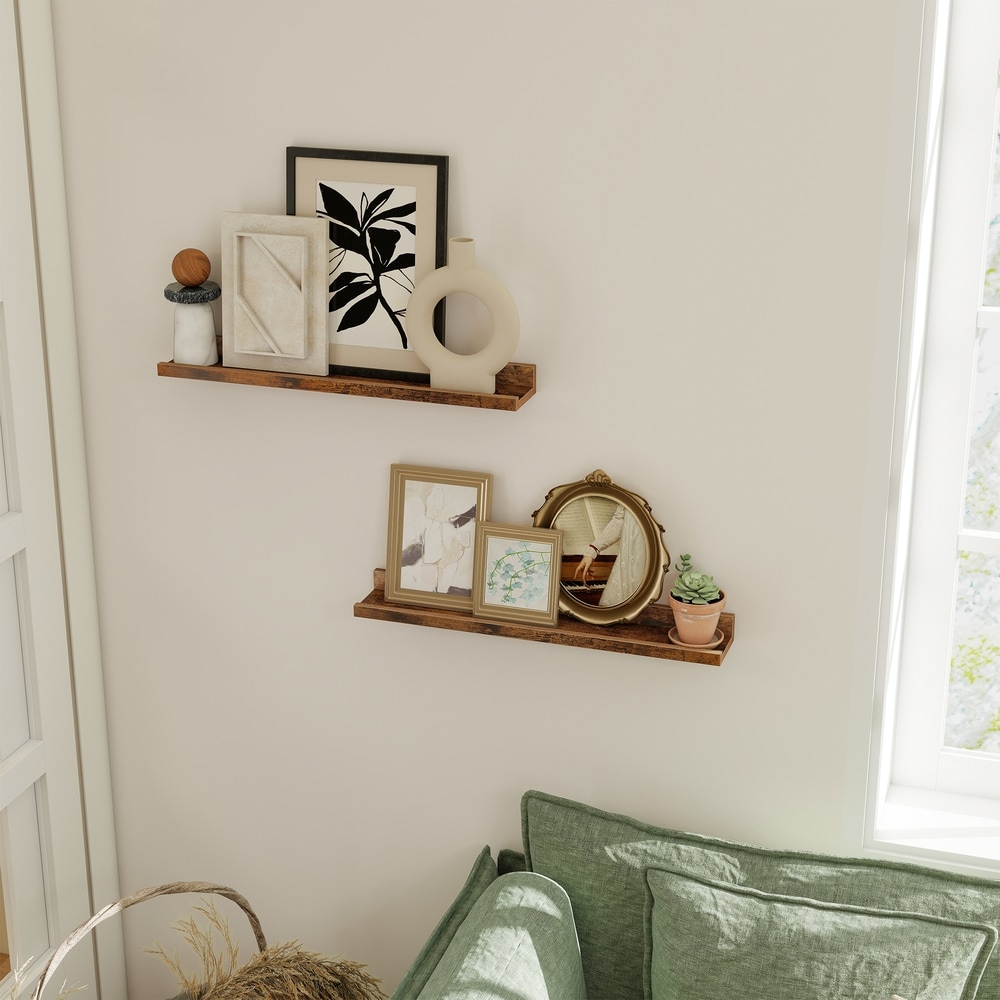 Vägghyllor med kant 60 cm 2-pack - Rustik brun