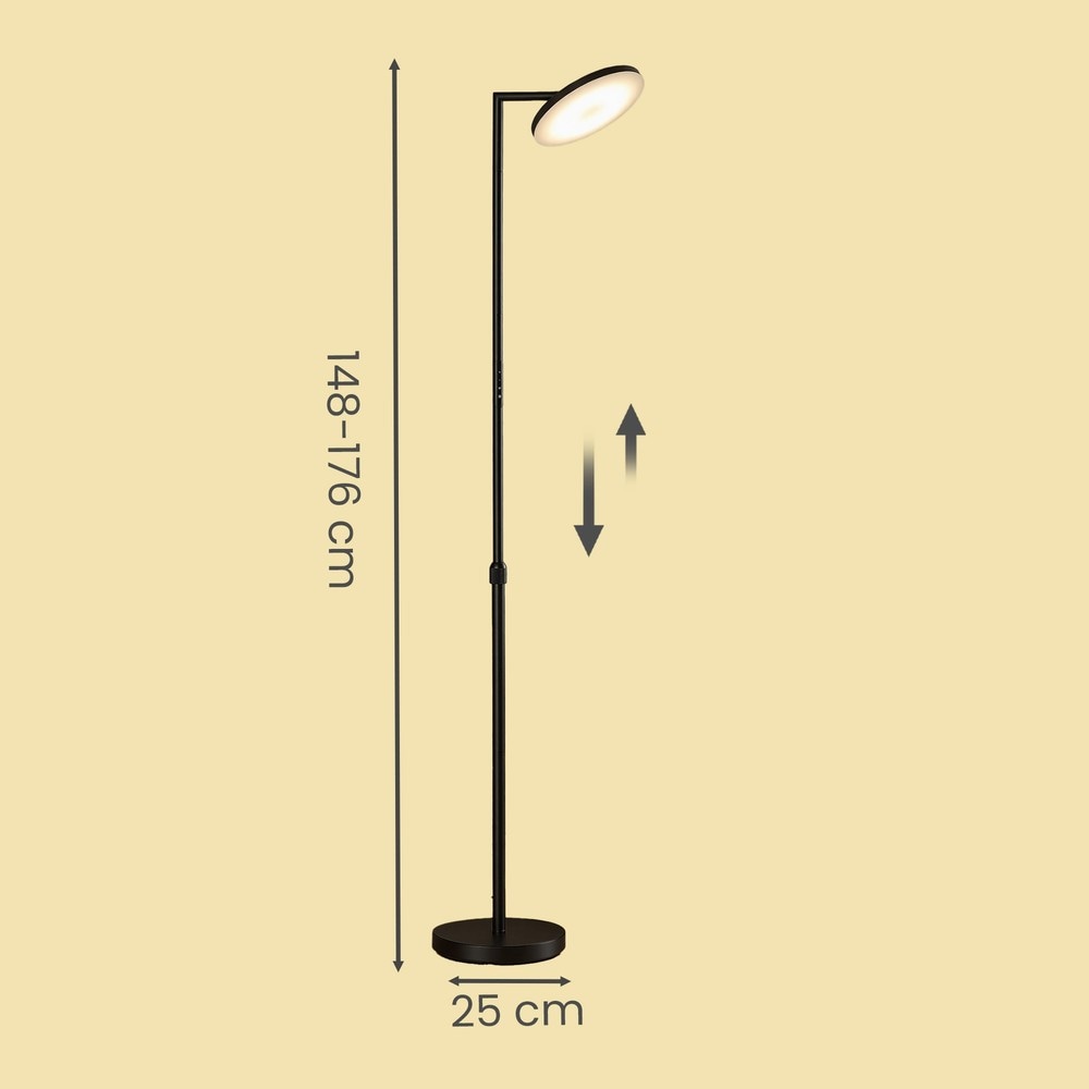Dimbar golvlampa LED med fjärrkontroll 176 cm - Svart