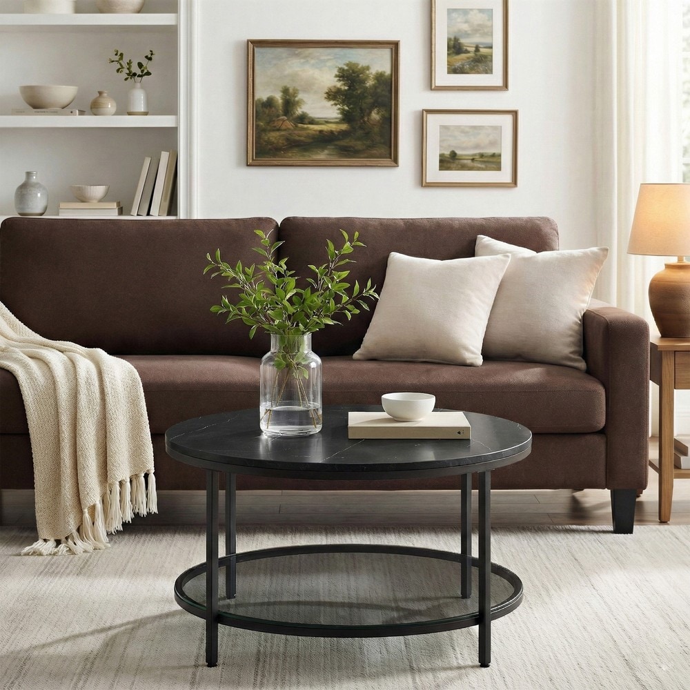 Soffbord i marmorlook med hylla 80 cm - Svart