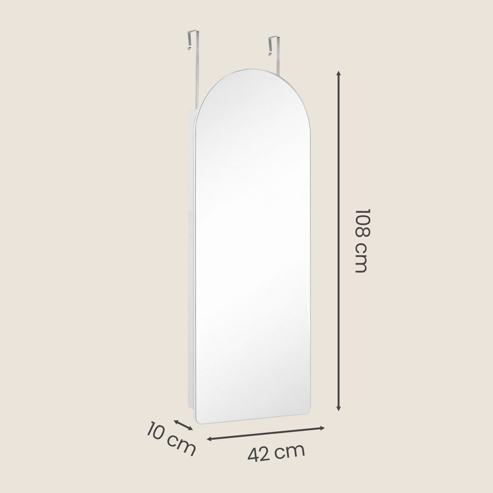 Smyckesskåp med välvd LED-spegel 108 cm - Vit/Beige