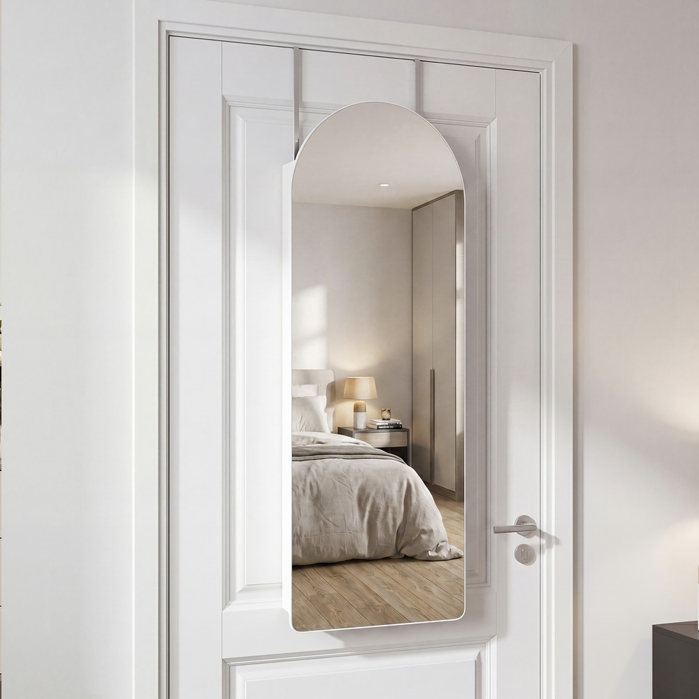 Smyckesskåp med välvd LED-spegel 108 cm - Vit/Beige