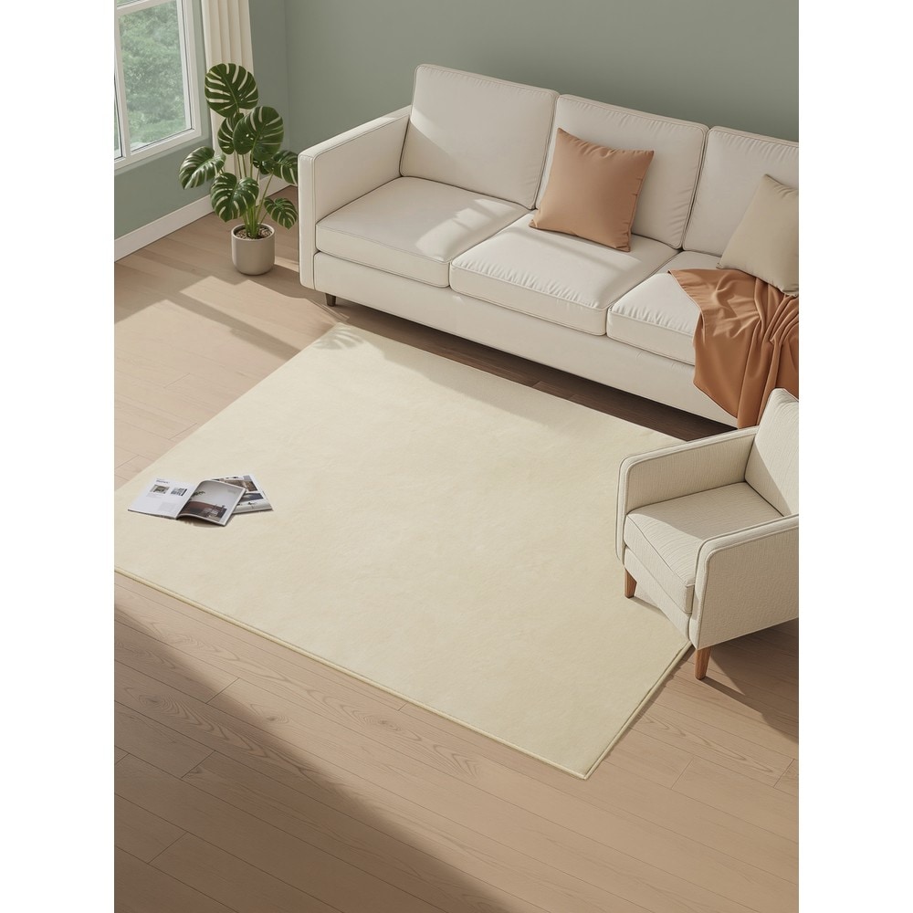 Enfärgad matta halkfri tvättbar 120x170 cm - Beige