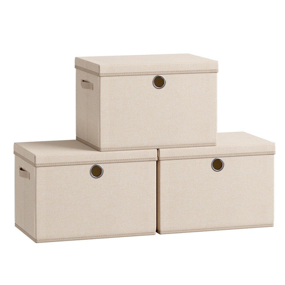 Stapelbara förvaringslådor i tyg med lock 3-pack - Ljus khaki