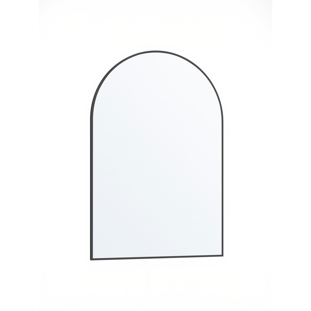 Buet vægspegel med svart ramme / Badeværelsesspejl 91 × 61 cm / Spejl med aluminiumsramme