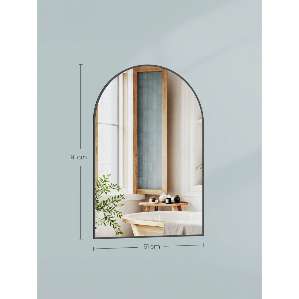 Buet vægspegel med svart ramme / Badeværelsesspejl 91 × 61 cm / Spejl med aluminiumsramme