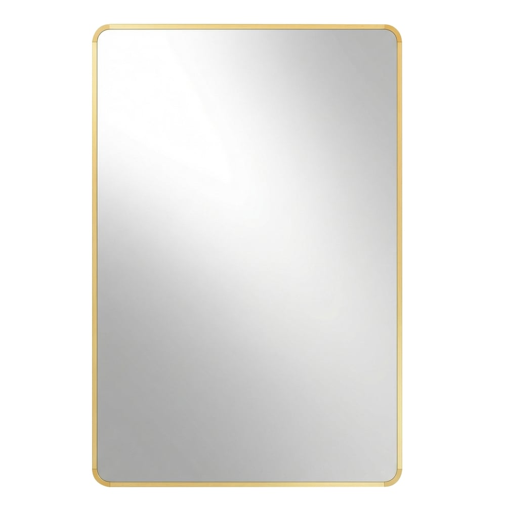 Rektangulært vægspejl med guldramme / Badeværelsesspejl 91 × 61 cm / Spejl med aluminiumsramme