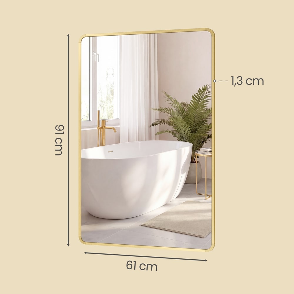Rektangulært vægspejl med guldramme / Badeværelsesspejl 91 × 61 cm / Spejl med aluminiumsramme