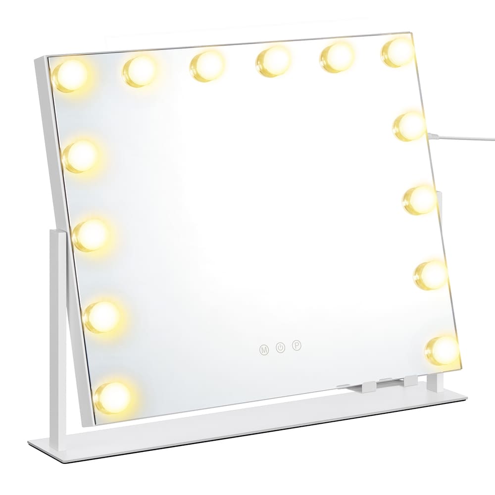 Makeupspejl med 14 LED-lamper / Bordspejl med lysdæmper / Kosmetikspegel med USB-opladning