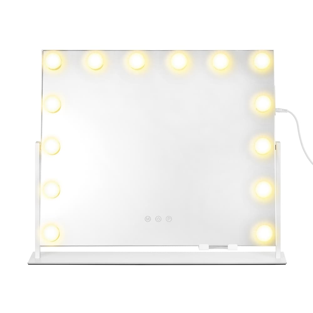 Makeupspejl med 14 LED-lamper / Bordspejl med lysdæmper / Kosmetikspegel med USB-opladning